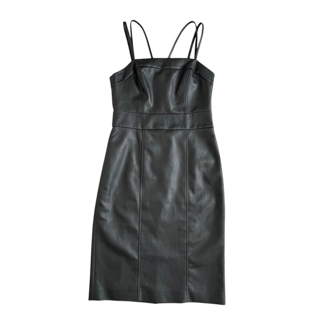 BCBGMaxazria Black Faux Leather Sheath Dress Women’s Size 6 Double Straps
